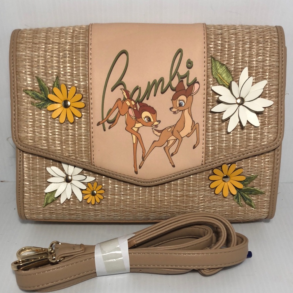 Our Universe Disney Bambi Tan and Yellow Crossbody Bag with Floral Accents